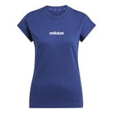 T-Shirt Donna Adidas Essentials Linear Cotton Blu | NonSoloSport