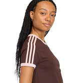 T-Shirt Donna Adidas 3 Stripes Aderente Marrone Rosa | NonSoloSport