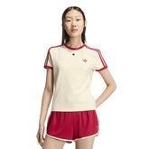 T-Shirt Donna Adidas 3 Stripes Beige Rosso | NonSoloSport