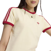 T-Shirt Donna Adidas 3 Stripes Beige Rosso | NonSoloSport