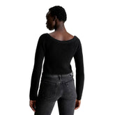 Maglioncino Donna Calvin Klein Scollo Barca Crop Woven Label Nero | NonSoloSport