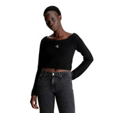 Maglioncino Donna Calvin Klein Scollo Barca Crop Woven Label Nero | NonSoloSport