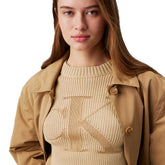 Maglione Donna Calvin Klein Costine Monogramma Cachi | NonSoloSport