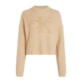 Maglione Donna Calvin Klein Costine Monogramma Cachi | NonSoloSport
