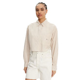Camicia Crop Donna Calvin Klein Popeline Righe Bianco Beige | NonSoloSport