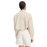 Camicia Crop Donna Calvin Klein Popeline Righe Bianco Beige | NonSoloSport