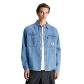 Camicia Uomo Calvin Klein Maniche Lunghe Denim Relaxed Logo Linear Azzurro | NonSoloSport