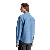 Camicia Uomo Calvin Klein Maniche Lunghe Denim Relaxed Logo Linear Azzurro | NonSoloSport