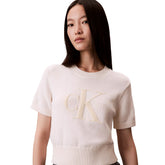 Maglione Manica Corta Donna Calvin Klein Monologo Bianco | NonSoloSport