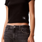 T-shirt Donna Calvin Klein Woven Label Rib Baby Tee Nero | NonSoloSport