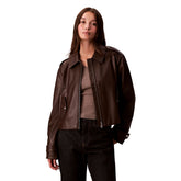 Giacca Donna Calvin Klein Leather Moto Marrone | NonSoloSport