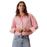 Camicia Donna Calvin Klein Yarndye Poplin Rosa Bianco | NonSoloSport