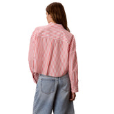 Camicia Donna Calvin Klein Yarndye Poplin Rosa Bianco | NonSoloSport