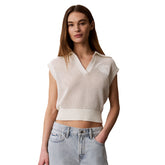 Gilet Polo Donna Calvin Klein Crochet Bianco | NonSoloSport
