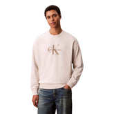 Felpa Uomo Calvin Klein Monogram Oversize Beige | NonSoloSport