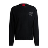 Maglione Uomo Hugo Vergine Melange Logo Scomposto Nero | NonSoloSport