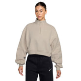 Felpa Crop Donna Nike Studio Fleece Medium Weight Beige | NonSoloSport