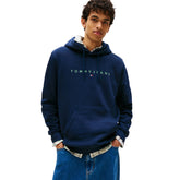 Felpa Uomo Tommy Jeans Linear Logo Blu | NonSoloSport