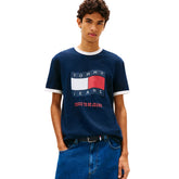 T-Shirt Uomo Tommy Jeans Wavy Flag Blu Scuro Bianco | NonSoloSport