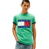 T-Shirt Uomo Tommy Jeans Flag Badge Verde Blu | NonSoloSport