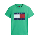 T-Shirt Uomo Tommy Jeans Flag Badge Verde Blu | NonSoloSport