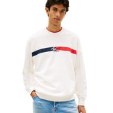 Felpa Uomo Tommy Jeans Logo Sueded Bianco Rosso Blu | NonSoloSport