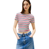 T-Shirt Donna Tommy Jeans Slim Essential Rib Bianco Rosso | NonSoloSport
