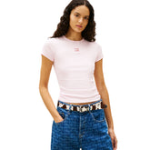 T-Shirt Donna Tommy Jeans Badge Rib Rosa | NonSoloSport
