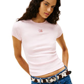 T-Shirt Donna Tommy Jeans Badge Rib Rosa | NonSoloSport