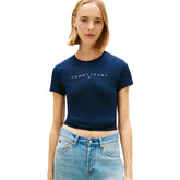 T-Shirt Donna Tommy Jeans Linear Logo Blu Scuro | NonSoloSport