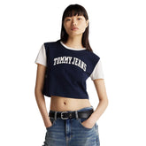 T-Shirt Donna Tommy Jeans Crop Varsity Blu | NonSoloSport