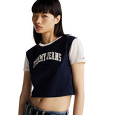T-Shirt Donna Tommy Jeans Crop Varsity Blu | NonSoloSport