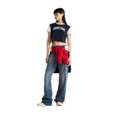 T-Shirt Donna Tommy Jeans Crop Varsity Blu | NonSoloSport