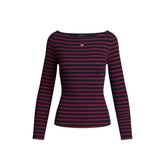 T-Shirt Manica Lunga Donna Tommy Jeans Righe Nero Rosso | NonSoloSport