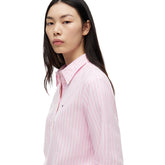 Camicia Donna Tommy Jeans Righe Oxford Rosa Bianco | NonSoloSport