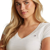 T-Shirt Donna Tommy Jeans V Neck Slim Bianco Ecru | NonSoloSport