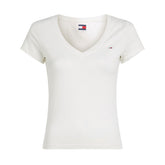 T-Shirt Donna Tommy Jeans V Neck Slim Bianco Ecru | NonSoloSport