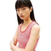 Canotta Donna Tommy Jeans Ribbed Rosso Bianco | NonSoloSport