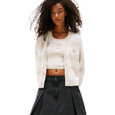 Cardigan Donna Tommy Jeans Righe Beige Bianco | NonSoloSport