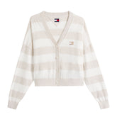 Cardigan Donna Tommy Jeans Righe Beige Bianco | NonSoloSport