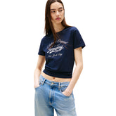 T-Shirt Donna Tommy Jeans Regular Logo Blu Bianco | NonSoloSport