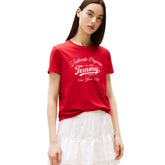T-Shirt Donna Tommy Jeans Regular Logo Rosso Bianco | NonSoloSport