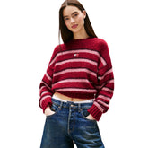 Maglione Donna Tommy Jeans Distintivo Tommy Rosso Rosa | NonSoloSport
