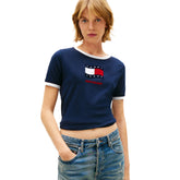 T-Shirt Donna Tommy Jeans Wavy Flag Blu Scuro | NonSoloSport