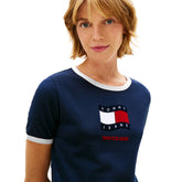 T-Shirt Donna Tommy Jeans Wavy Flag Blu Scuro | NonSoloSport