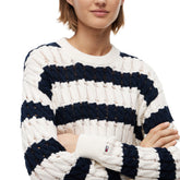 Pullover Donna Tommy Jeans Intrecciato Bianco Blu | NonSoloSport