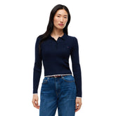 Polo Donna Tommy Jeans Micro Cable Blu | NonSoloSport