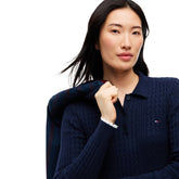 Polo Donna Tommy Jeans Micro Cable Blu | NonSoloSport