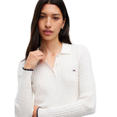 Polo Donna Tommy Jeans Micro Cable Bianco | NonSoloSport