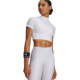 Maglia Donna Under Armour HeatGear Mock Crop Bianco Grigio | NonSoloSport